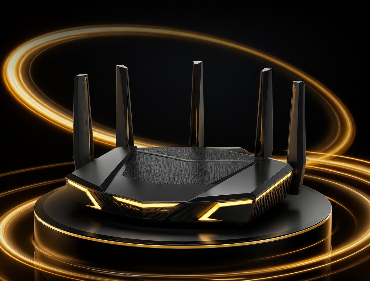 Premium 5G router with gold light trails